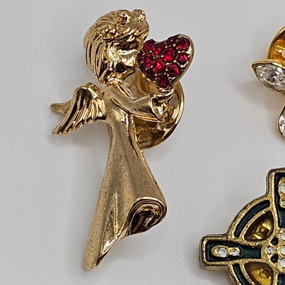 Vintage Brooch Pin Costume Jewelry Bundle Angel Cross Goldtone Faith Religious - Picture 6 of 11
